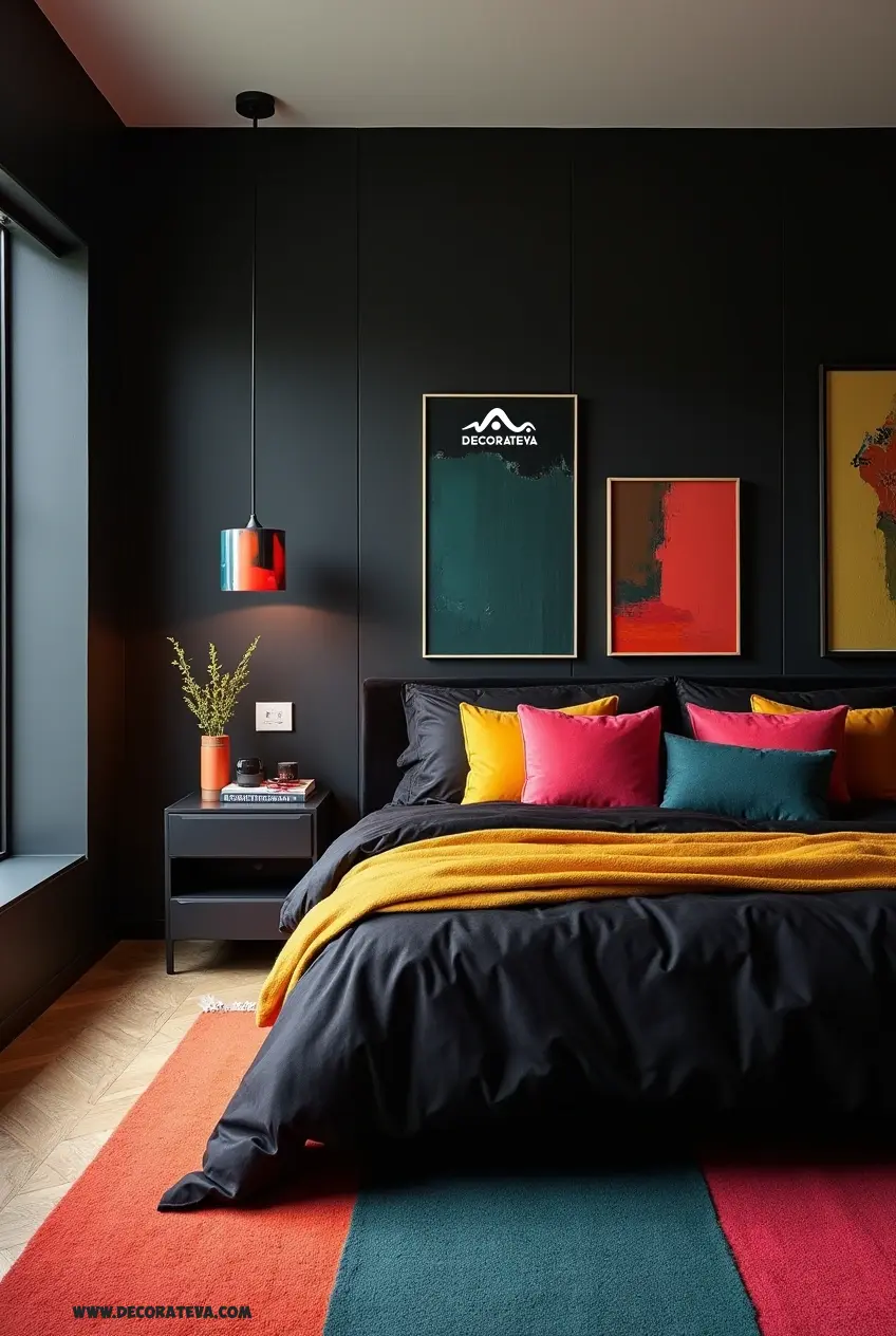 Black with Bold Pops of Color bedroom Black with Bold Pops of Color bedroom