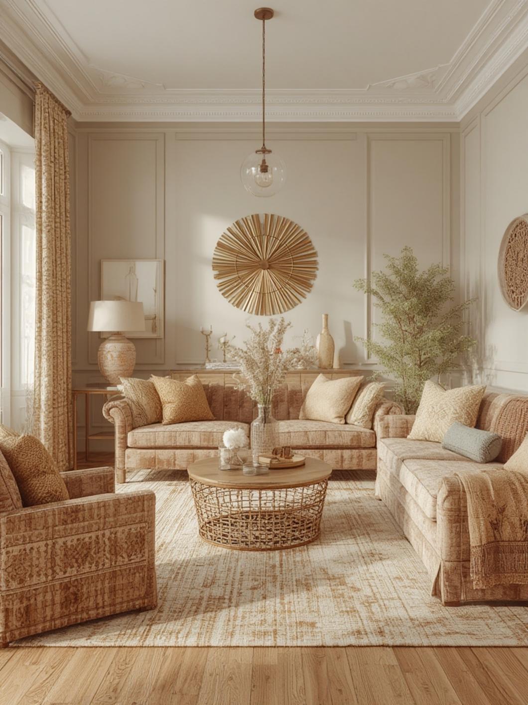 Modern boho living room planning and moodboard