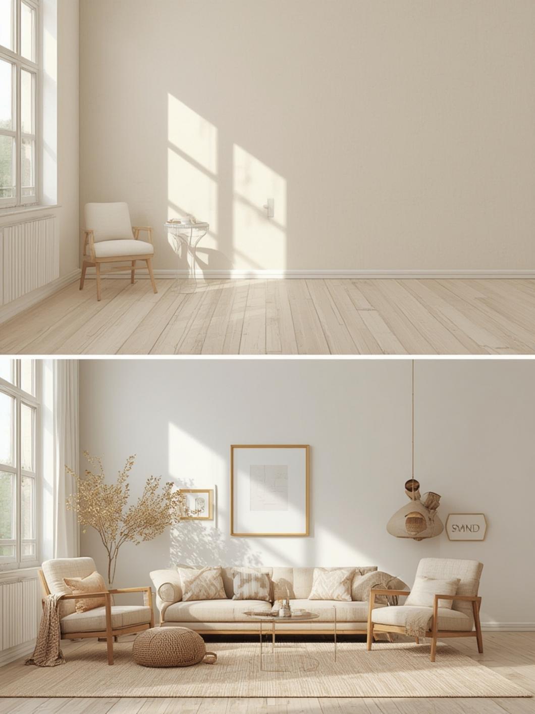 Neutral boho living room 1 1