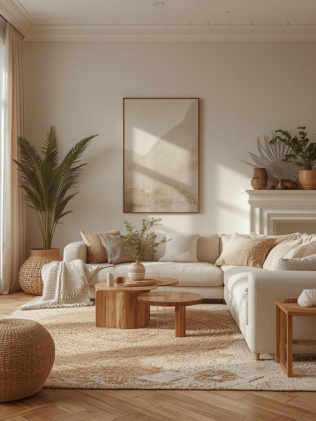 Neutral boho living room 3