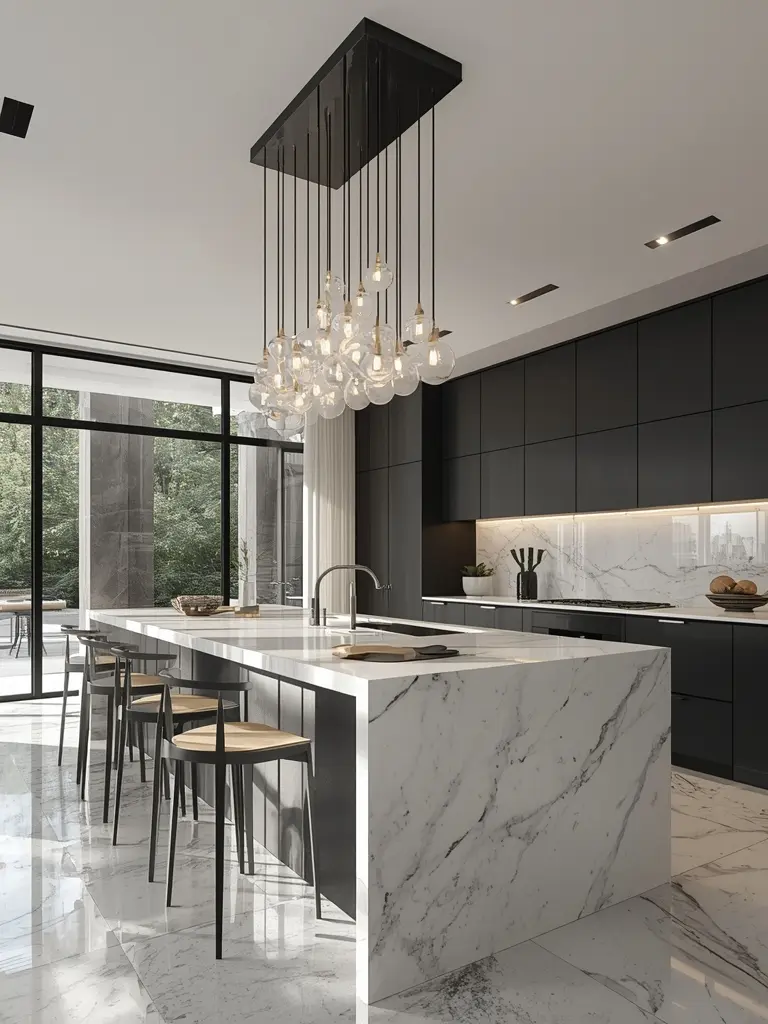 10 Luxury Kitchen Interior Decor Trends That Define Modern Opulence 7. Sculptural Lighting Fixtures