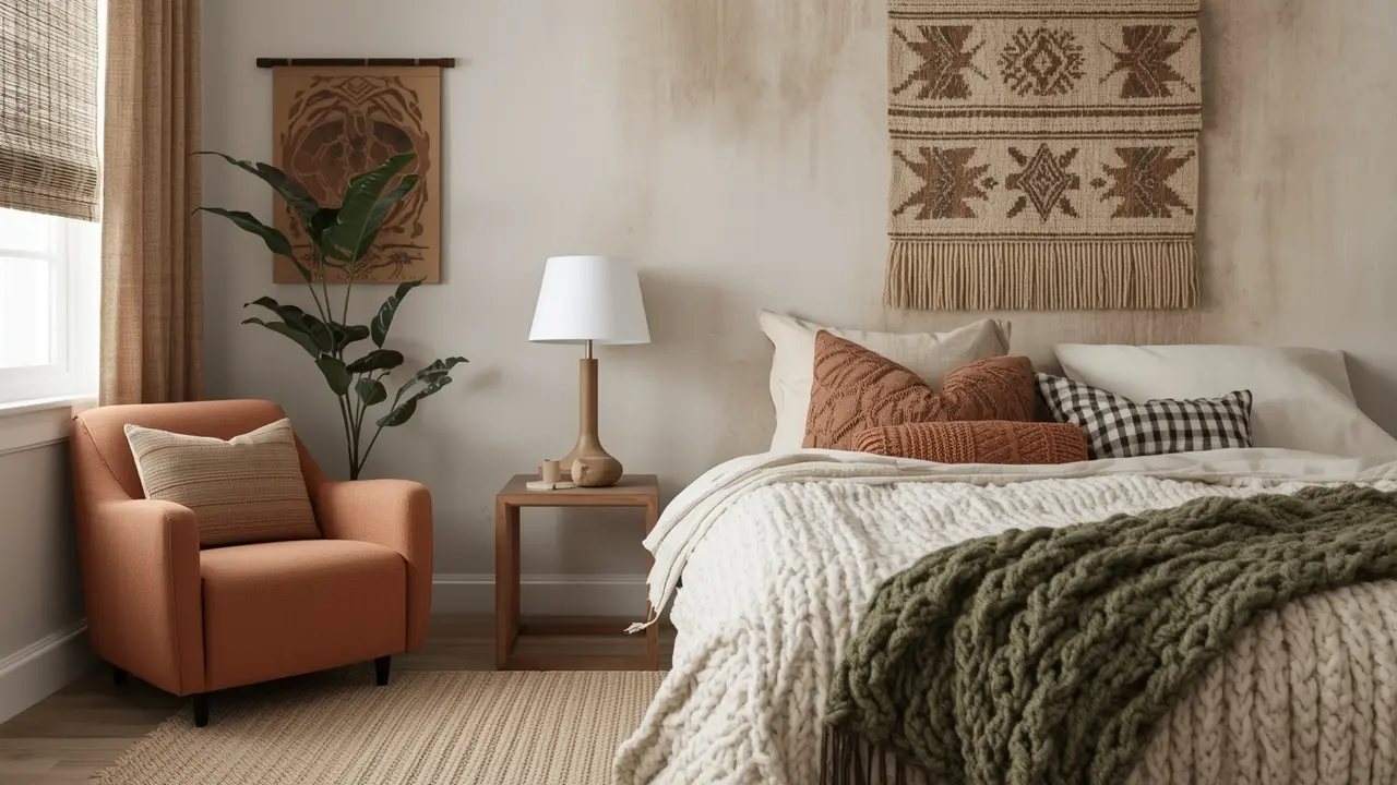 Bedroom Trends in 2026: Design Inspiration Ahead Bedroom featuring earthy neutral colors with layered textures and natural accents