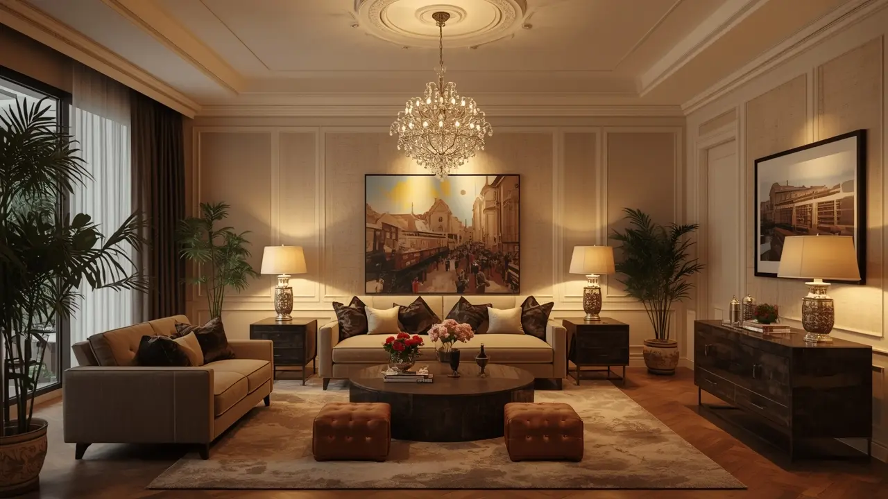 How to Make My Living Room Look Beautiful: Expert Design Secrets Living room with layered lighting including ceiling fixture, table lamps, and accent lights