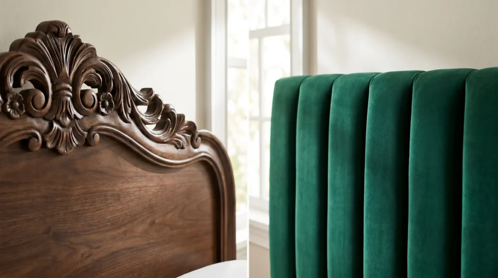 carved solid wood headboard with intricate detailing